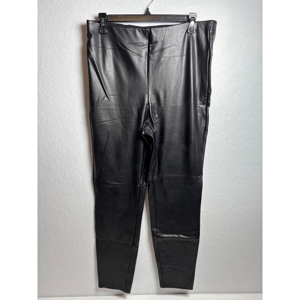 Wonderly Black Faux Leather Leggings High Rise Stretch Pants Large RN31104
